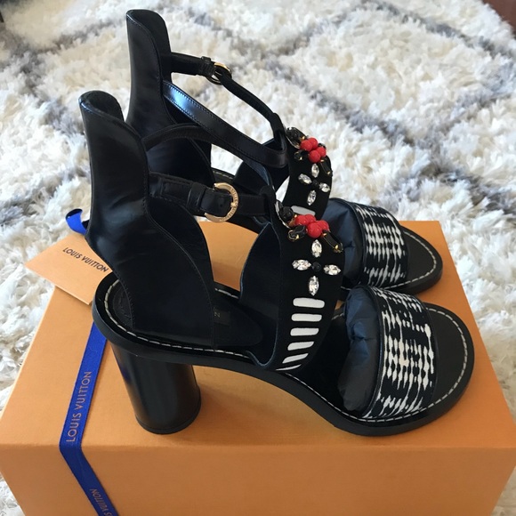 LOUIS VUITTON FRONTPIER EMBELLISHED SANDALS HEELS - Picture 3 of 8